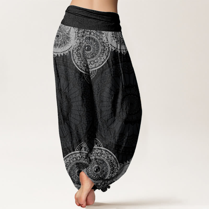 Pantalones harén de Buddha Stones puro con diseño de mandala circular y cintura elástica para mujer