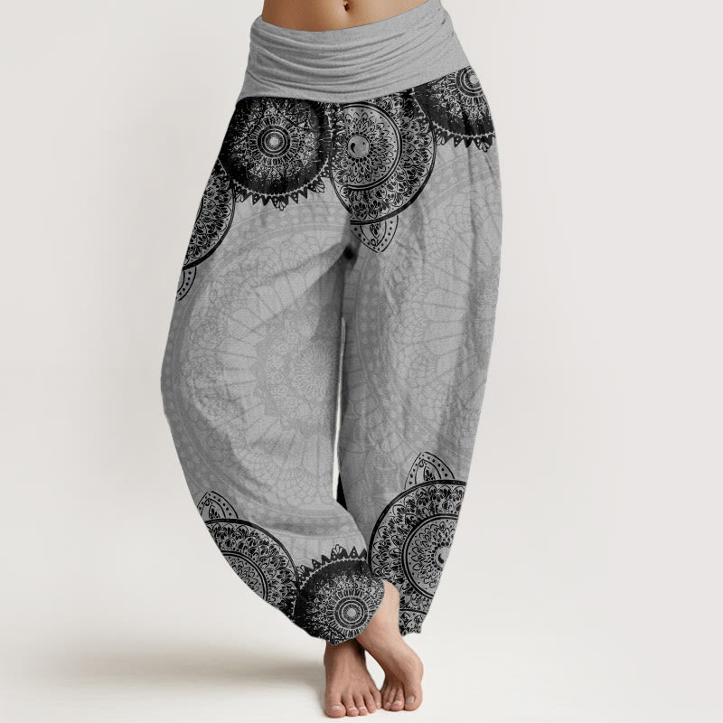 Pantalones harén de Buddha Stones puro con diseño de mandala circular y cintura elástica para mujer