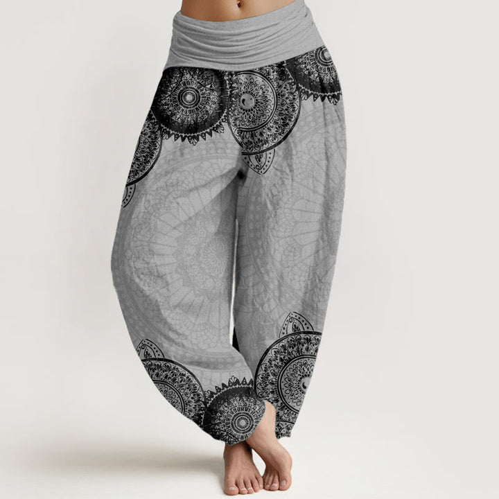 Pantalones harén de Buddha Stones puro con diseño de mandala circular y cintura elástica para mujer