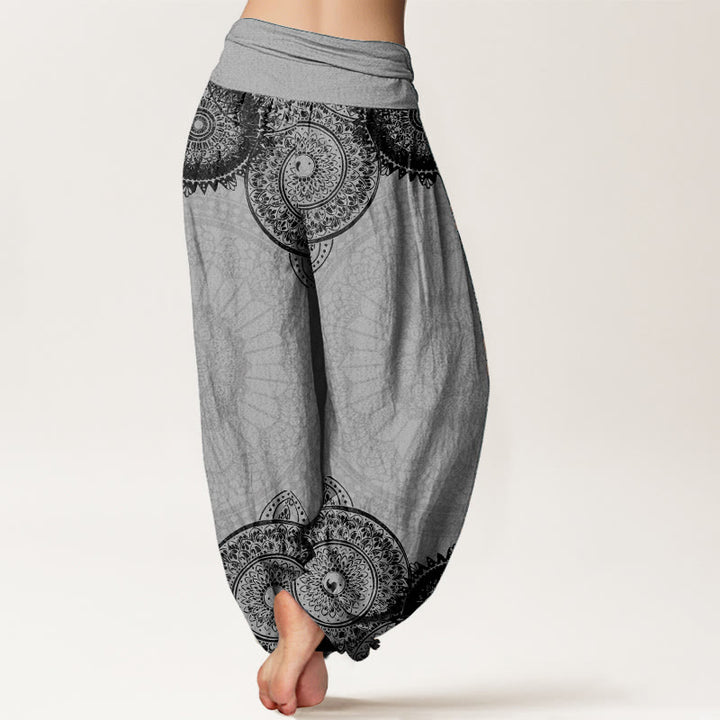 Pantalones harén de Buddha Stones puro con diseño de mandala circular y cintura elástica para mujer