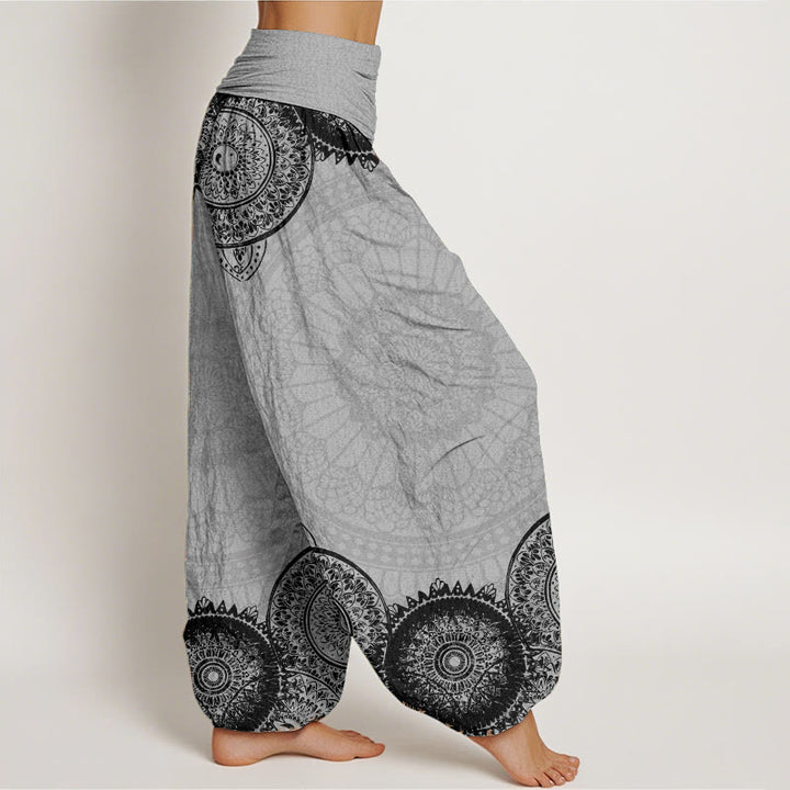 Pantalones harén de Buddha Stones puro con diseño de mandala circular y cintura elástica para mujer