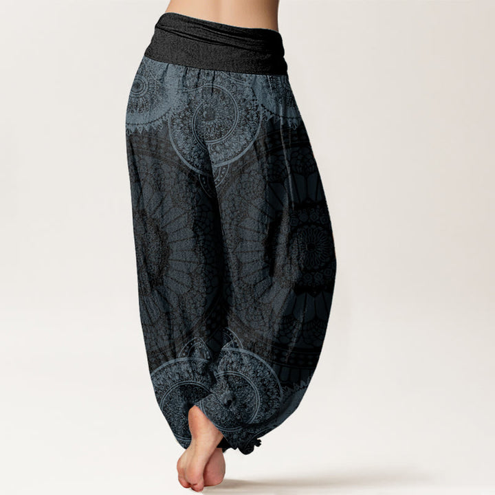 Pantalones harén de Buddha Stones puro con diseño de mandala circular y cintura elástica para mujer