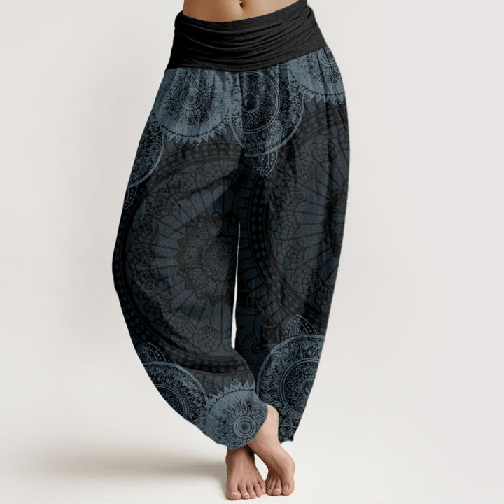 Pantalones harén de Buddha Stones puro con diseño de mandala circular y cintura elástica para mujer