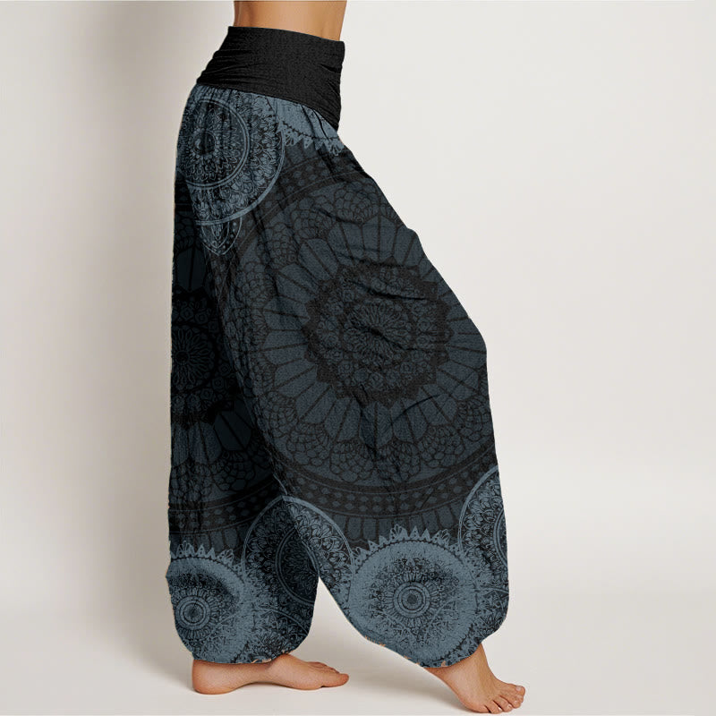 Pantalones harén de Buddha Stones puro con diseño de mandala circular y cintura elástica para mujer