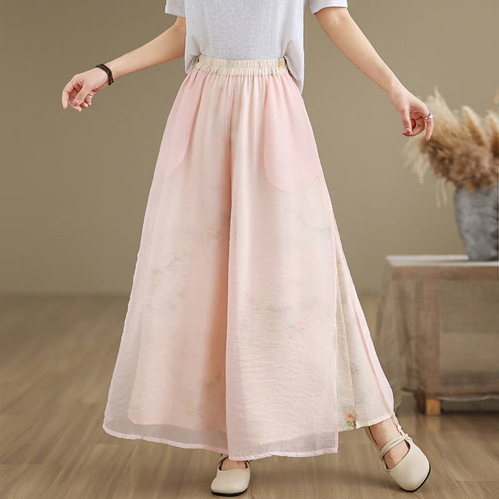 Pantalones anchos de algodón para mujer con bolsillos y estampado vintage de plantas y Buddha Stones de primavera, de doble capa - Rosa - US8-10，UK/AU12-14，EU40-42 (2XL) - image 10