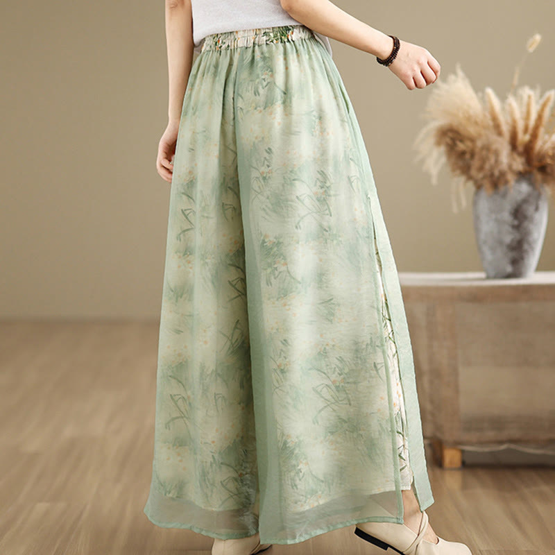 Pantalones anchos de algodón para mujer con bolsillos y estampado vintage de plantas y Buddha Stones de primavera, de doble capa - image 5