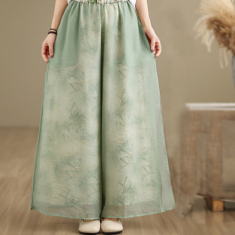 Pantalones anchos de algodón para mujer con bolsillos y estampado vintage de plantas y Buddha Stones de primavera, de doble capa - image 2