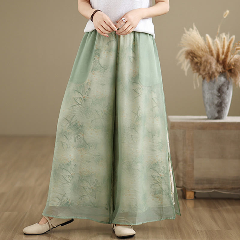 Pantalones anchos de algodón para mujer con bolsillos y estampado vintage de plantas y Buddha Stones de primavera, de doble capa - image 4