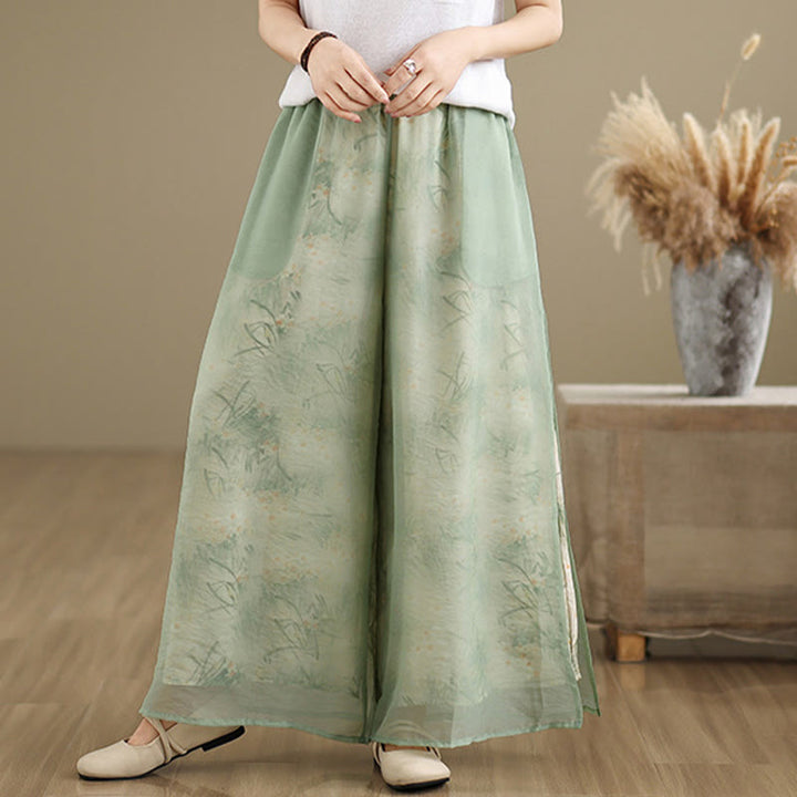 Pantalones anchos de algodón para mujer con bolsillos y estampado vintage de plantas y Buddha Stones de primavera, de doble capa - image 4