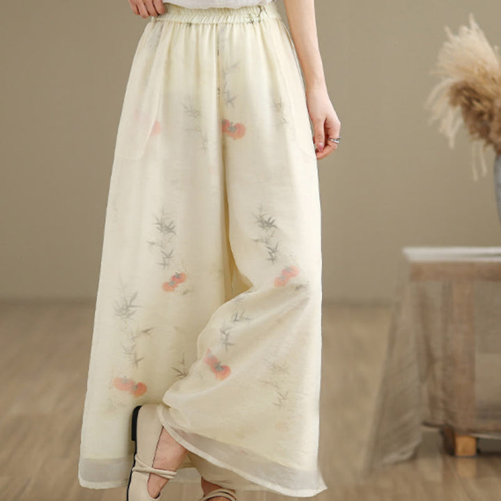 Pantalones anchos de algodón para mujer con bolsillos y estampado vintage de plantas y Buddha Stones de primavera, de doble capa - image 24
