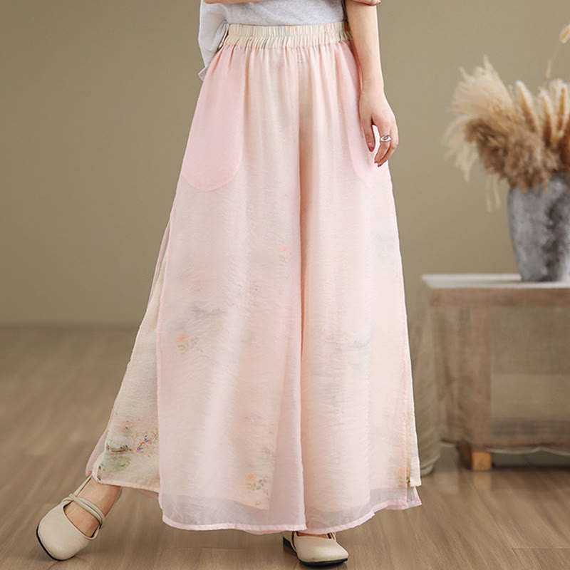 Pantalones anchos de algodón para mujer con bolsillos y estampado vintage de plantas y Buddha Stones de primavera, de doble capa - image 15