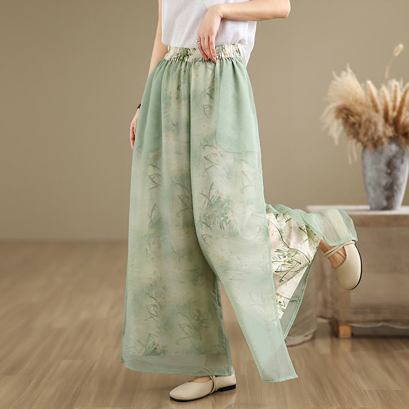 Pantalones anchos de algodón para mujer con bolsillos y estampado vintage de plantas y Buddha Stones de primavera, de doble capa - image 6