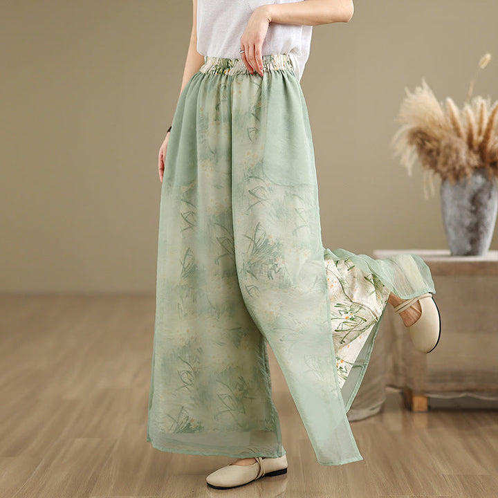 Pantalones anchos de algodón para mujer con bolsillos y estampado vintage de plantas y Buddha Stones de primavera, de doble capa - image 6