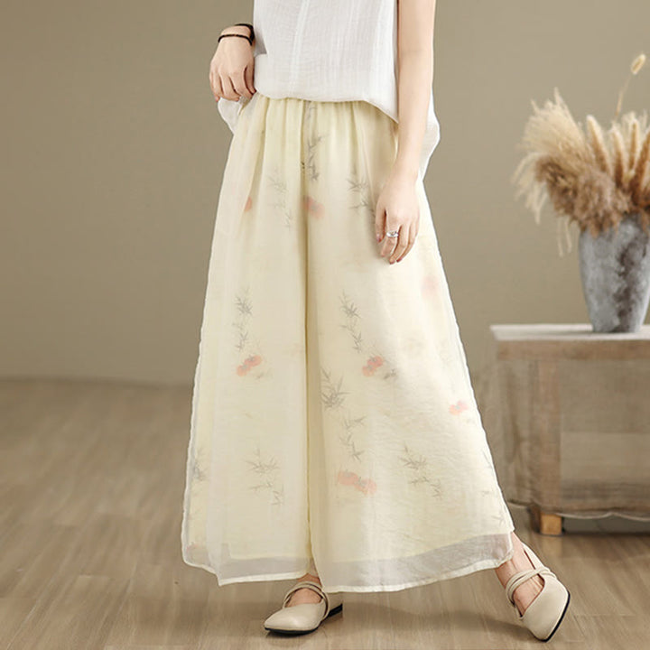 Pantalones anchos de algodón para mujer con bolsillos y estampado vintage de plantas y Buddha Stones de primavera, de doble capa - image 25