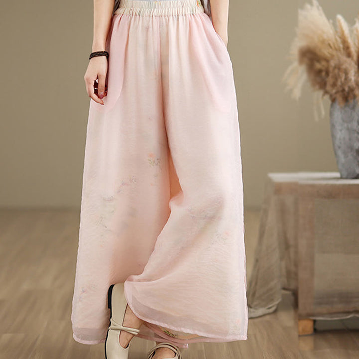 Pantalones anchos de algodón para mujer con bolsillos y estampado vintage de plantas y Buddha Stones de primavera, de doble capa - image 11