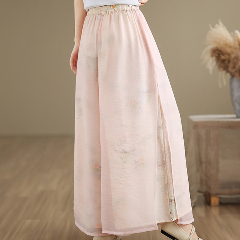 Pantalones anchos de algodón para mujer con bolsillos y estampado vintage de plantas y Buddha Stones de primavera, de doble capa - image 14