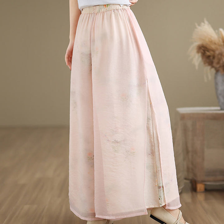 Pantalones anchos de algodón para mujer con bolsillos y estampado vintage de plantas y Buddha Stones de primavera, de doble capa - image 14