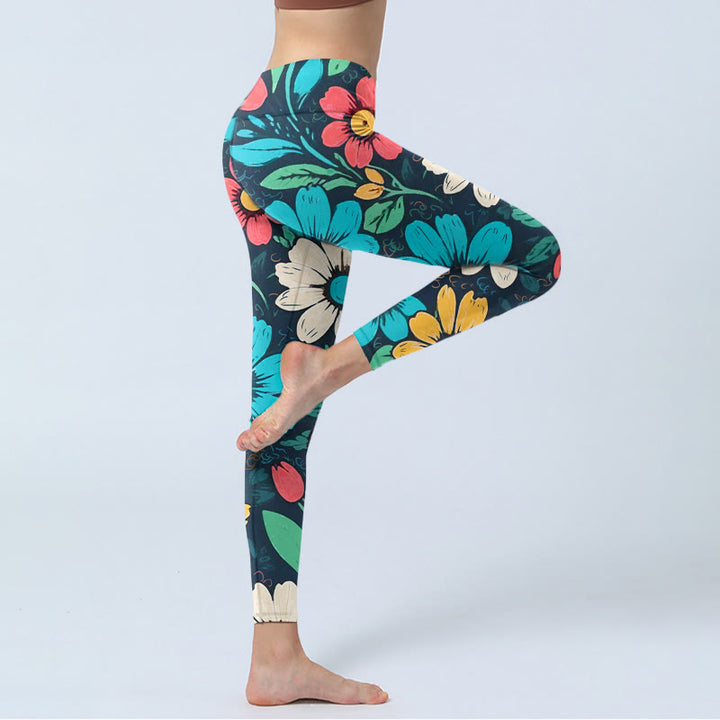 Leggings de yoga para mujer con estampado de flores coloridas y Buddha Stones - image 5