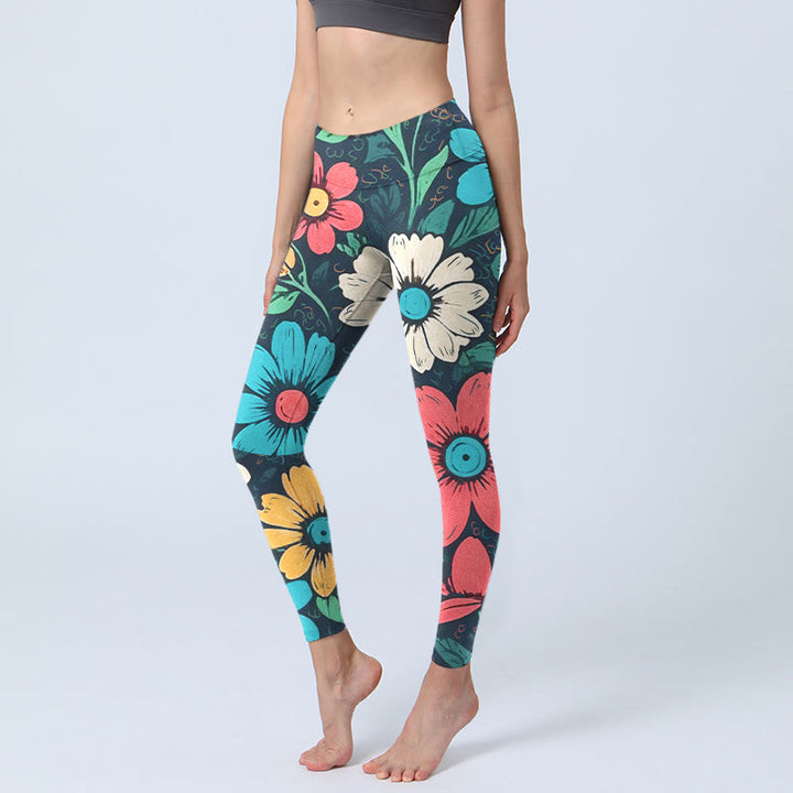 Leggings de yoga para mujer con estampado de flores coloridas y Buddha Stones - Negro - US18，UK/AU22，EU50 (4XL) - image 1