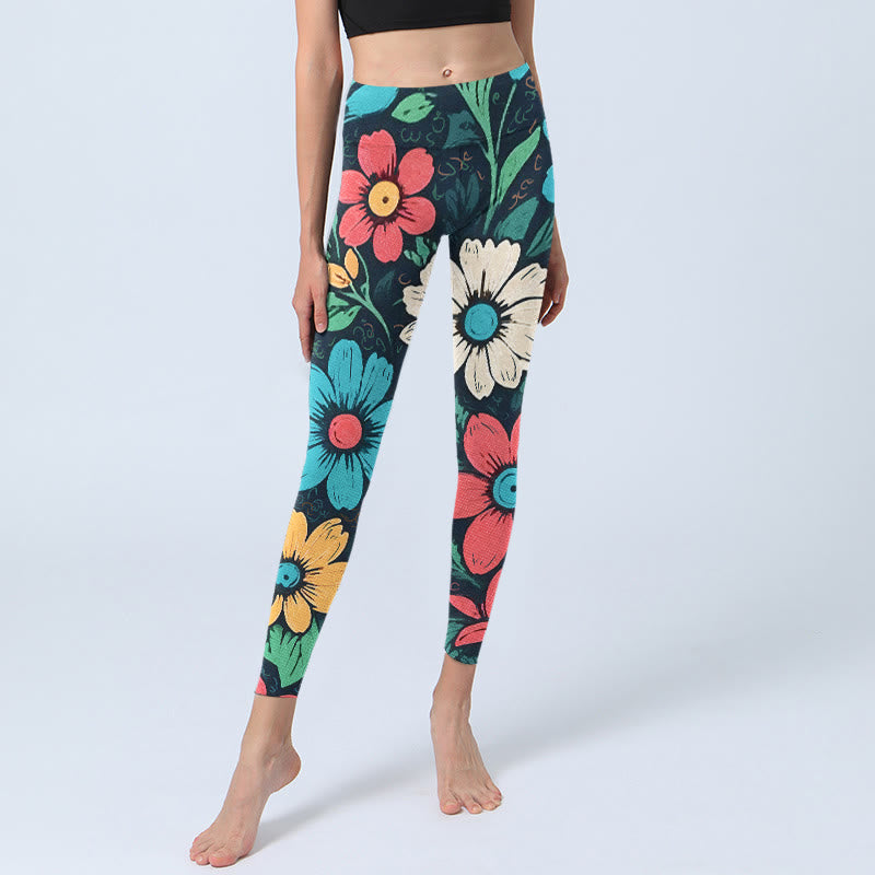 Leggings de yoga para mujer con estampado de flores coloridas y Buddha Stones - image 6