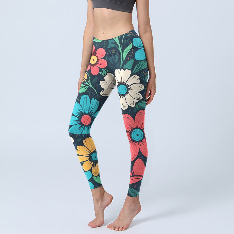 Leggings de yoga para mujer con estampado de flores coloridas y Buddha Stones - Negro - US18，UK/AU22，EU50 (4XL) - image 0