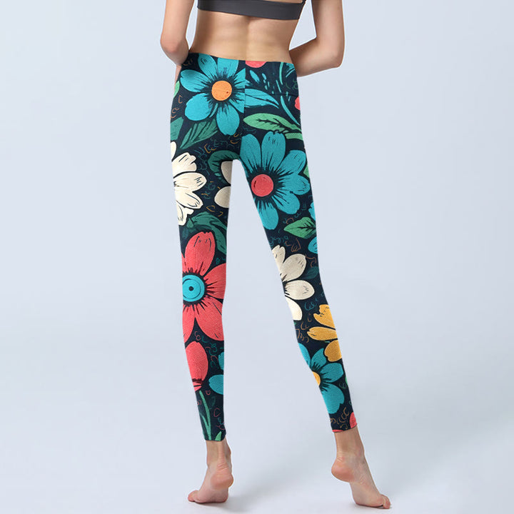 Leggings de yoga para mujer con estampado de flores coloridas y Buddha Stones - image 7