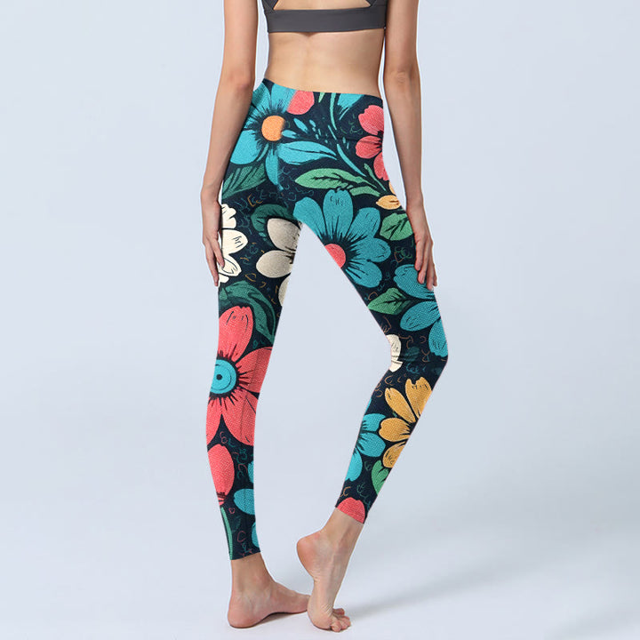 Leggings de yoga para mujer con estampado de flores coloridas y Buddha Stones - image 3