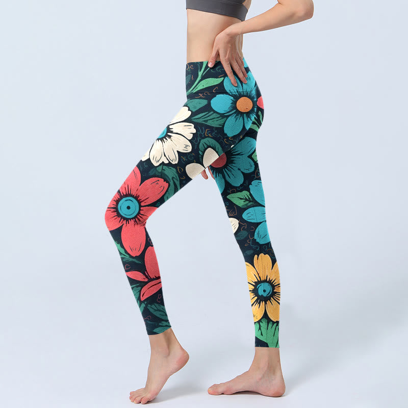 Leggings de yoga para mujer con estampado de flores coloridas y Buddha Stones - image 3
