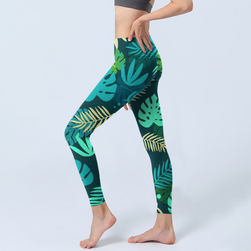 Leggings de yoga para mujer con estampado de hojas y Buddha Stones - image 2