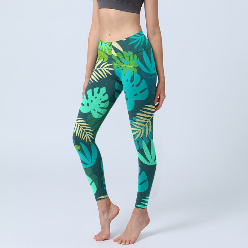 Leggings de yoga para mujer con estampado de hojas y Buddha Stones - Verde oscuro - US18，UK/AU22，EU50 (4XL) - image 0