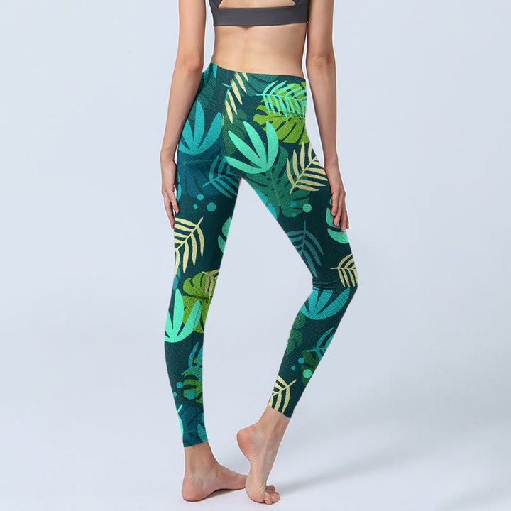 Leggings de yoga para mujer con estampado de hojas y Buddha Stones - image 3