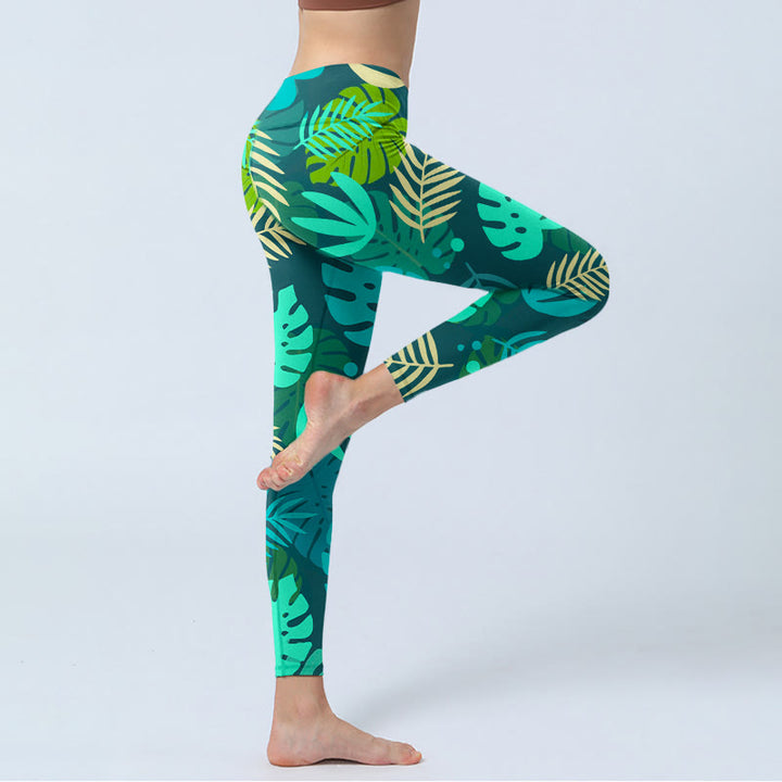 Leggings de yoga para mujer con estampado de hojas y Buddha Stones - image 5