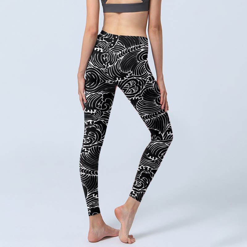 Leggings de yoga para mujer con estampado de ondas y líneas blancas de Buddha Stones - image 3