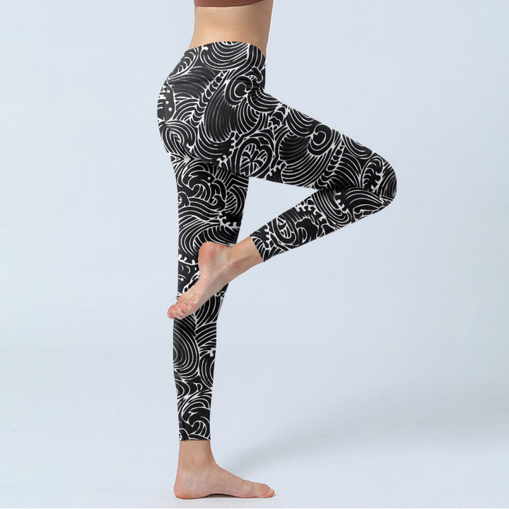 Leggings de yoga para mujer con estampado de ondas y líneas blancas de Buddha Stones - image 4