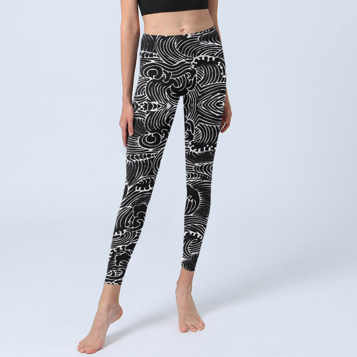 Leggings de yoga para mujer con estampado de ondas y líneas blancas de Buddha Stones - image 6