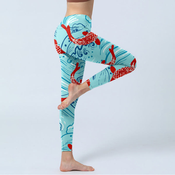 Leggings de yoga para mujer con estampado de ondas de peces koi y Buddha Stones - image 5