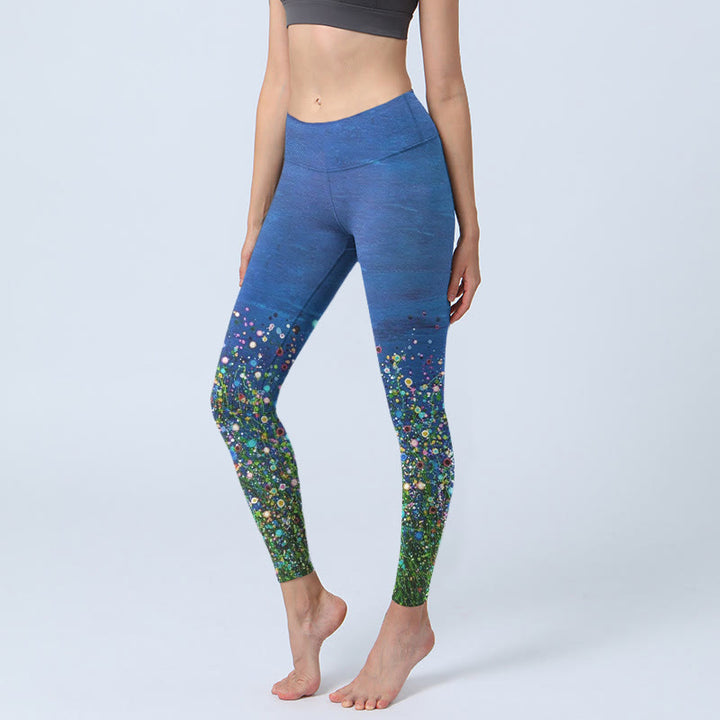 Leggings de yoga para mujer con estampado de flores, hierba y piedras de Buddha Stones - Azul real - US18，UK/AU22，EU50 (4XL) - image 1