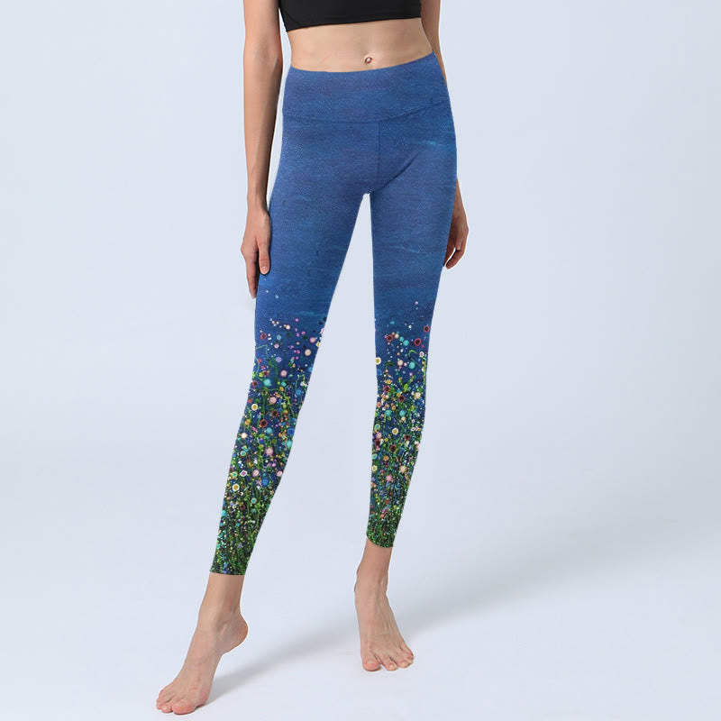 Leggings de yoga para mujer con estampado de flores, hierba y piedras de Buddha Stones - image 5