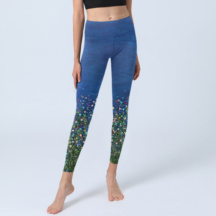 Leggings de yoga para mujer con estampado de flores, hierba y piedras de Buddha Stones - image 5