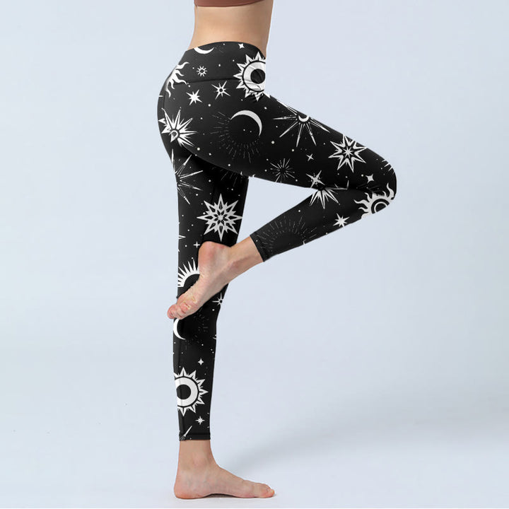 Leggings de yoga para mujer con estampado de Buddha Stones, sol, luna y estrellas - image 4