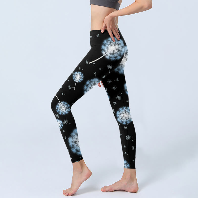 Leggings de yoga para mujer con estampado de diente de león blanco y Buddha Stones - image 3