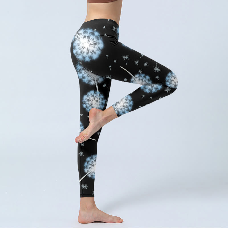 Leggings de yoga para mujer con estampado de diente de león blanco y Buddha Stones - image 4