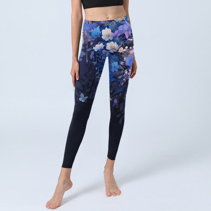 Leggings de yoga para mujer con estampado de mariposas y flores moradas y Buddha Stones - image 6