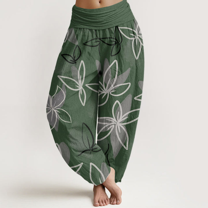 Pantalones harén con cintura elástica para mujer, con estampado floral y Buddha Stones - Verde oscuro - US22，UK/AU26，EU54 (6XL) - image 1
