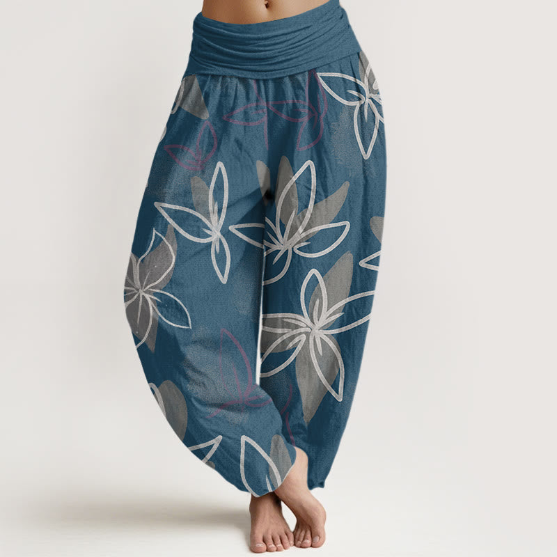 Pantalones harén con cintura elástica para mujer, con estampado floral y Buddha Stones - Azul acero - US22，UK/AU26，EU54 (6XL) - image 5