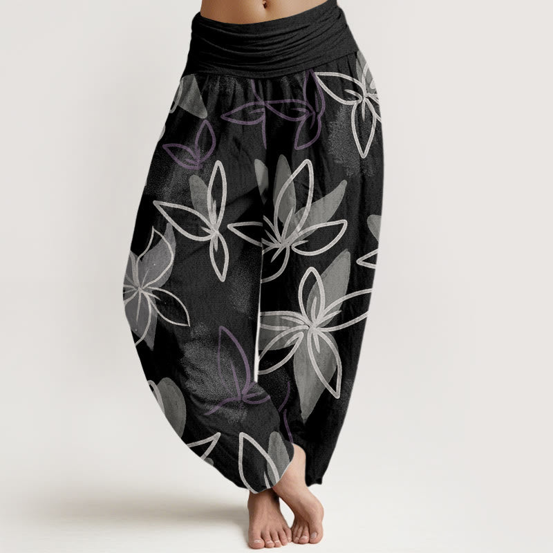 Pantalones harén con cintura elástica para mujer, con estampado floral y Buddha Stones - Negro - US22，UK/AU26，EU54 (6XL) - image 8