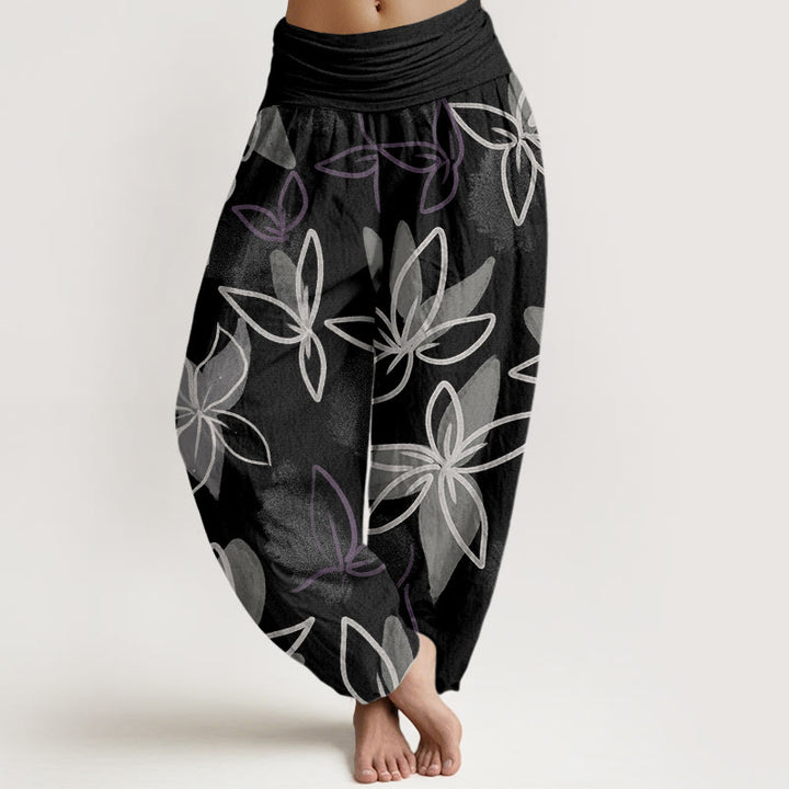 Pantalones harén con cintura elástica para mujer, con estampado floral y Buddha Stones - Negro - US22，UK/AU26，EU54 (6XL) - image 8