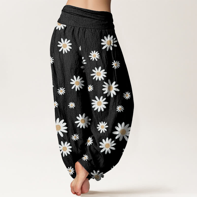 Pantalones Buddha Stones casuales con estampado de margaritas blancas y cintura elástica para mujer - image 2