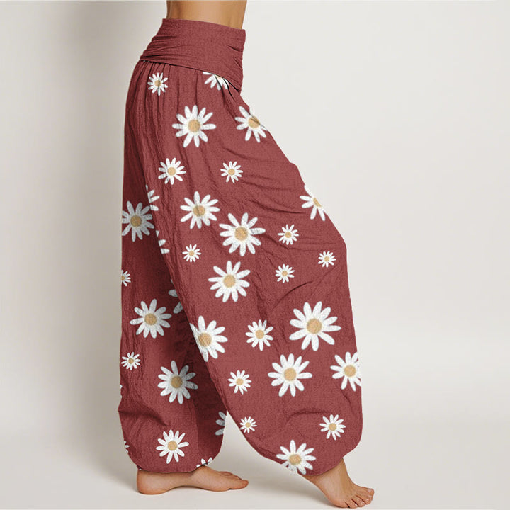 Pantalones Buddha Stones casuales con estampado de margaritas blancas y cintura elástica para mujer - image 7