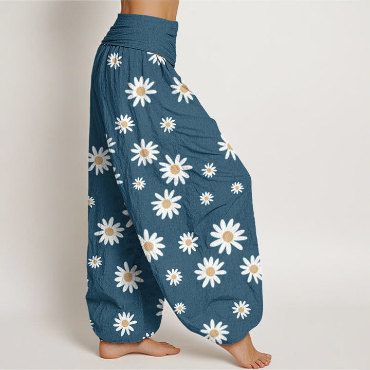 Pantalones Buddha Stones casuales con estampado de margaritas blancas y cintura elástica para mujer - image 10
